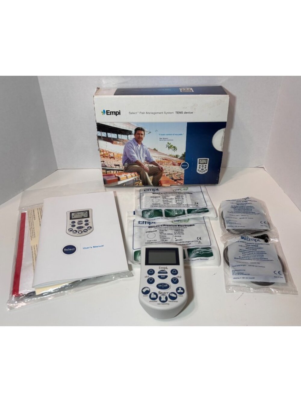 EMPI Select TENS Kit Device Pain Manage System 1.5 w/pads and Manual Box Electro
